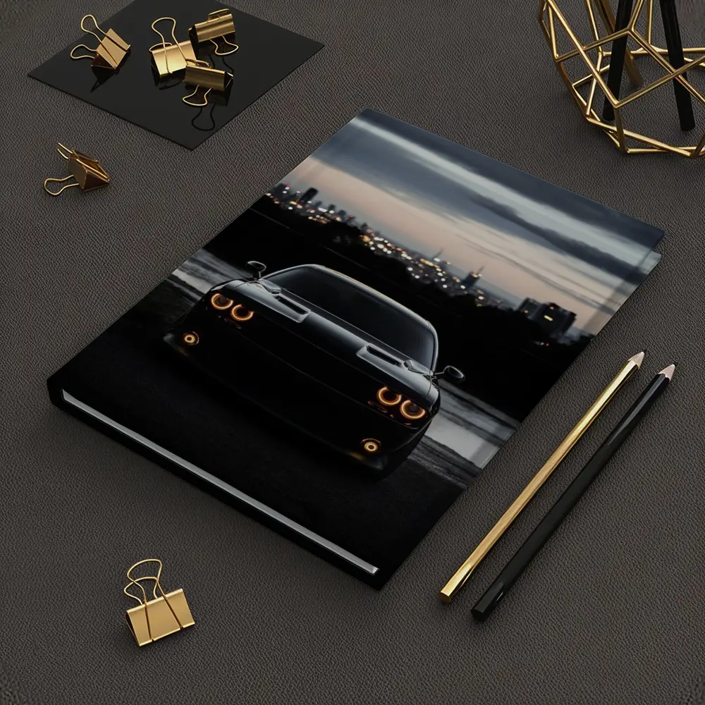 Dodge Challenger Black Night City Skyline – Notebooks