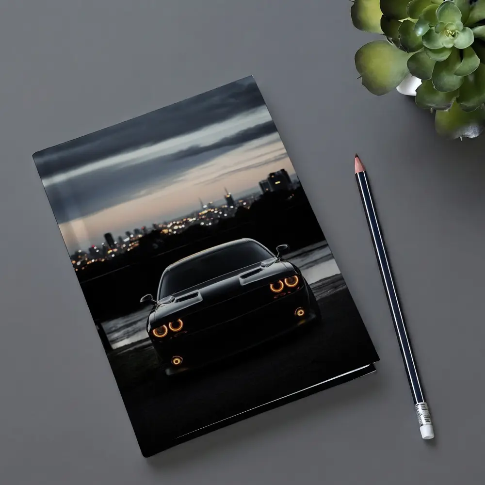 Dodge Challenger Black Night City Skyline – Notebooks