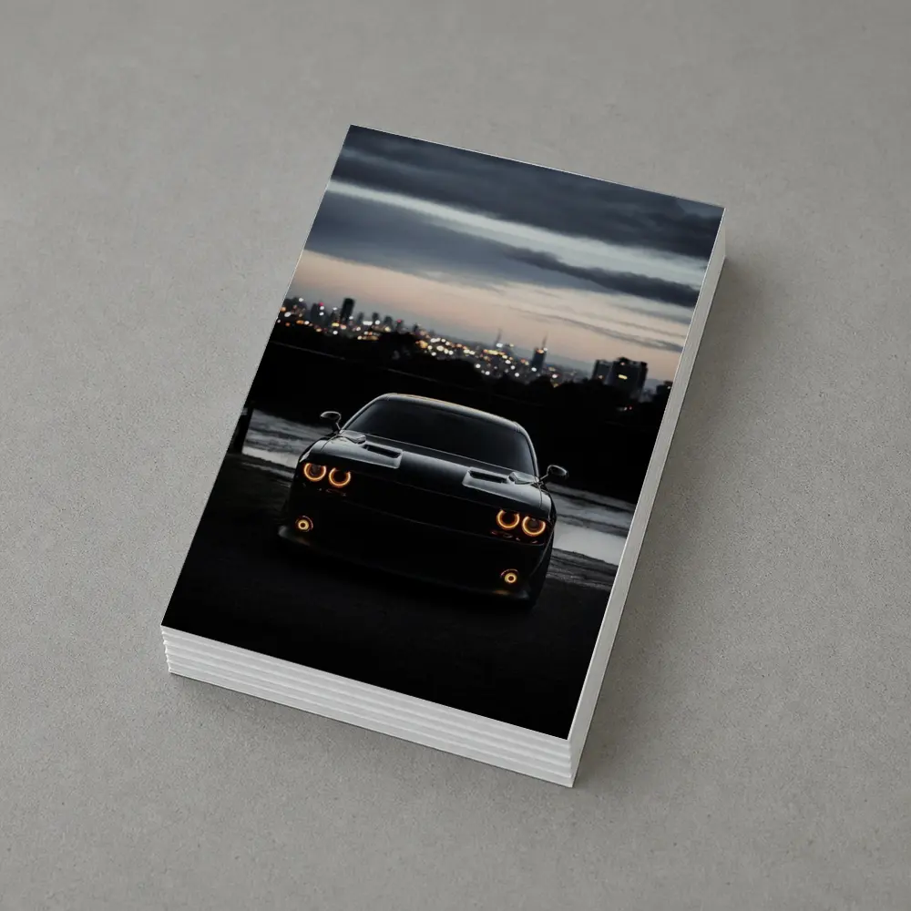 Dodge Challenger Black Night City Skyline – Postcards