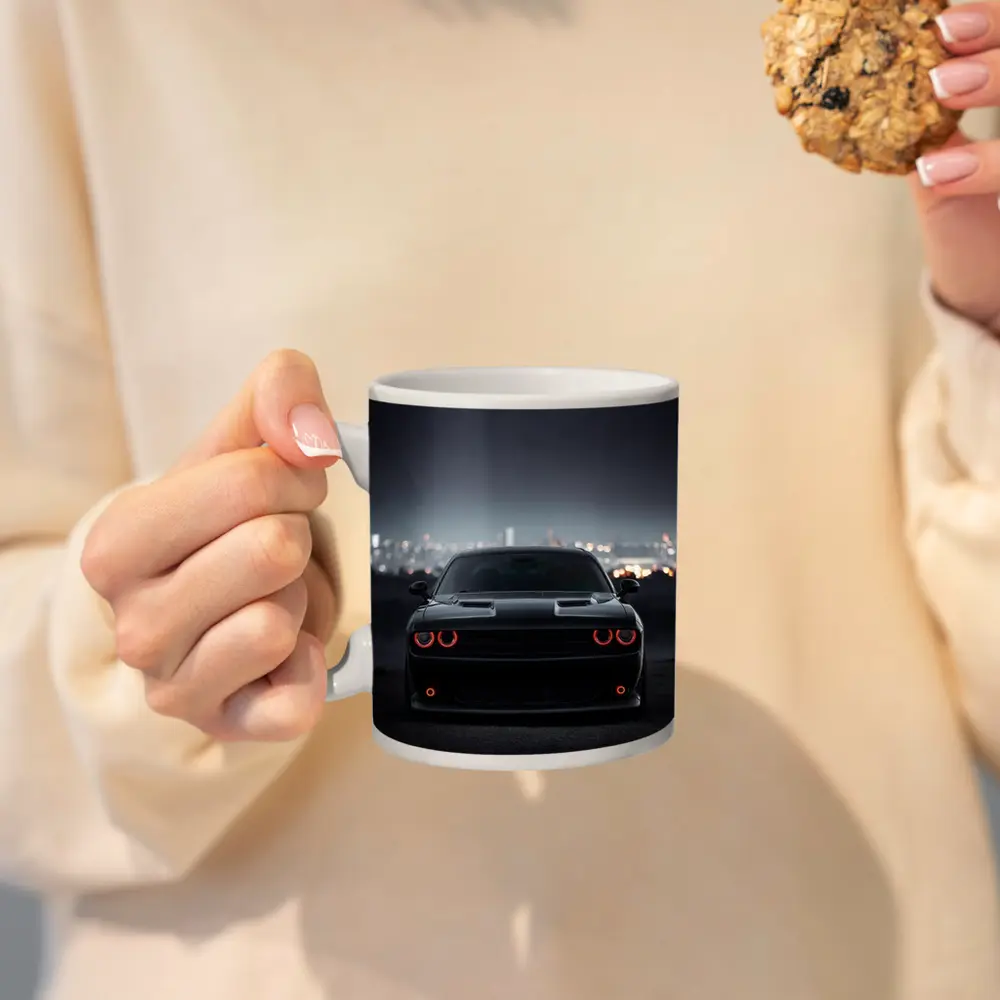 Dodge Challenger Black Night City Backdrop – Mugs