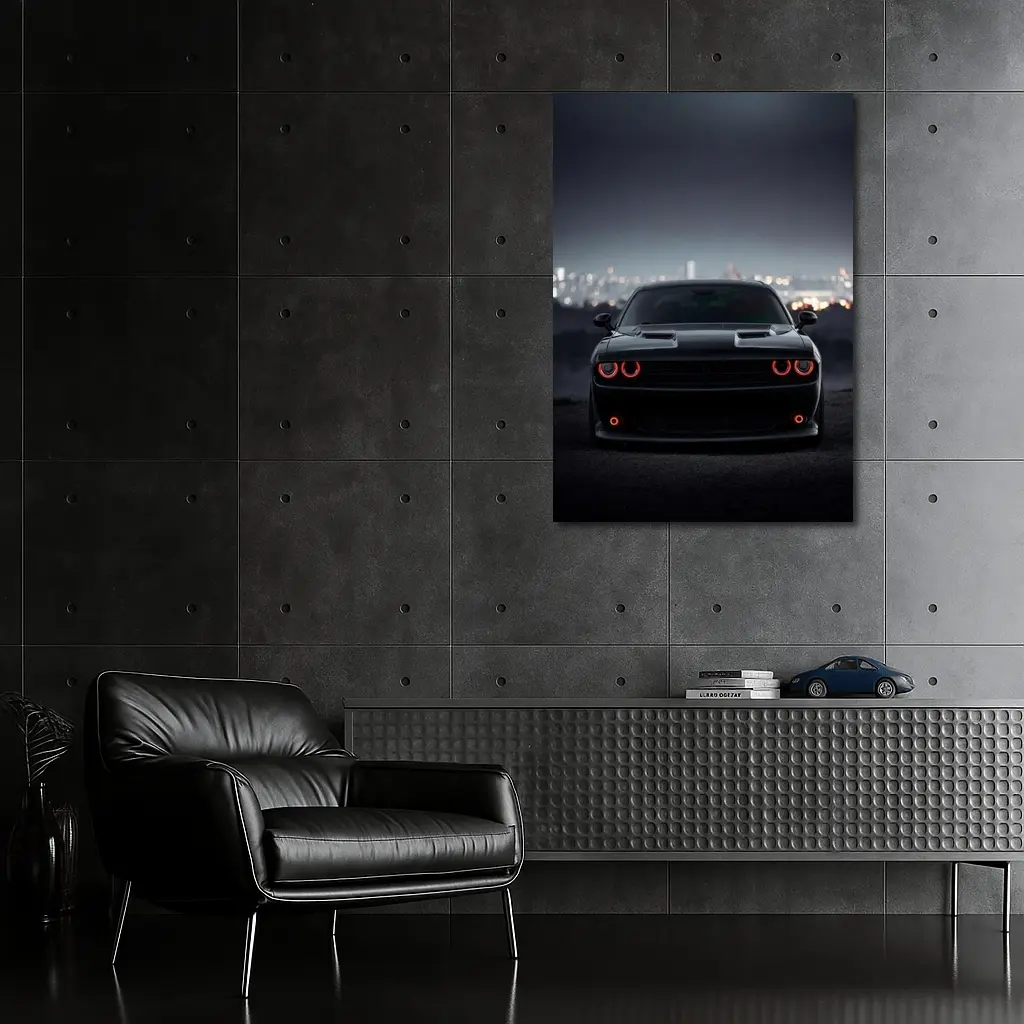 Dodge Challenger Black Night City Backdrop – Wall Art