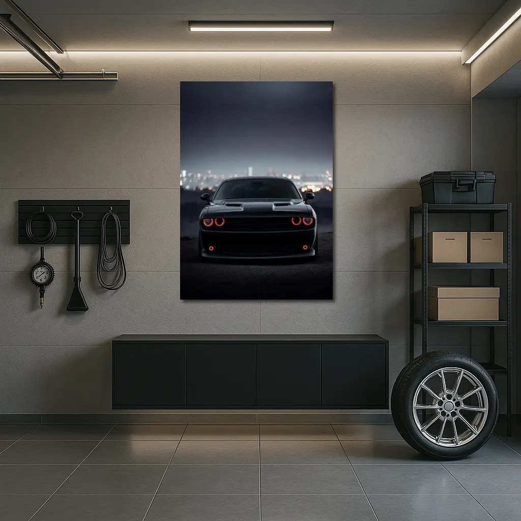 Dodge Challenger Black Night City Backdrop – Wall Art