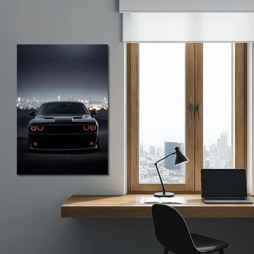 Dodge Challenger Black Night City Backdrop – Wall Art