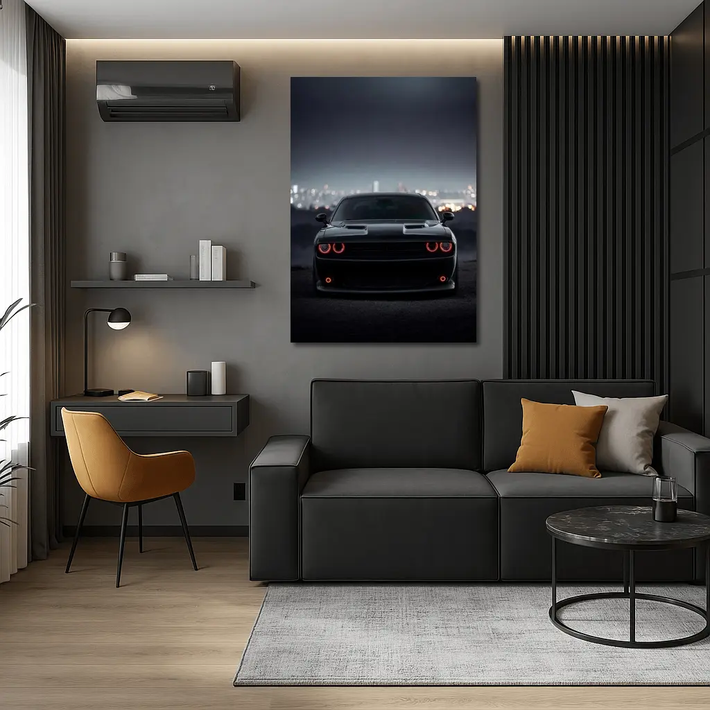 Dodge Challenger Black Night City Backdrop – Wall Art