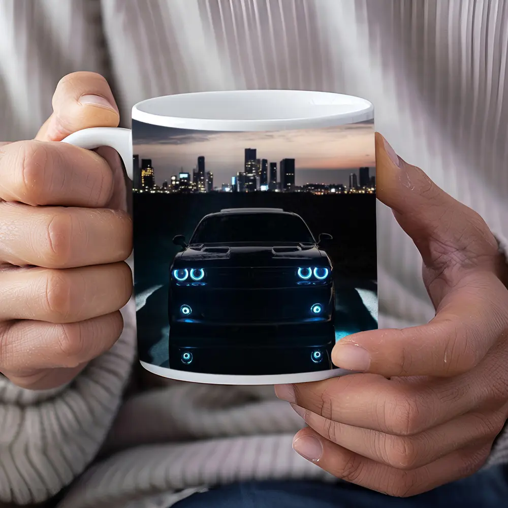 Dodge Challenger Glowing Lights Night City – Mugs