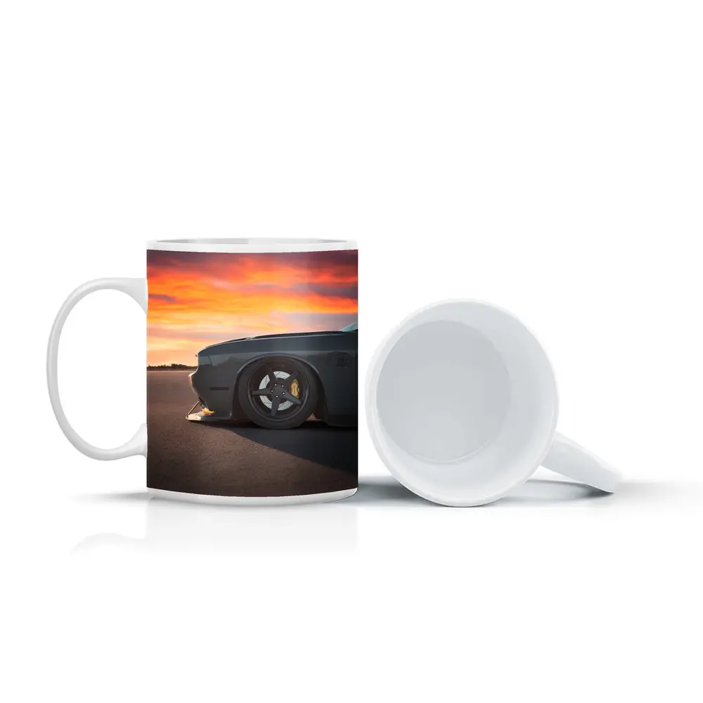 Dodge Challenger Slammed at Fiery Sunset – Mugs