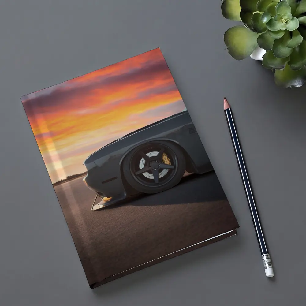 Dodge Challenger Slammed at Fiery Sunset – Notebooks