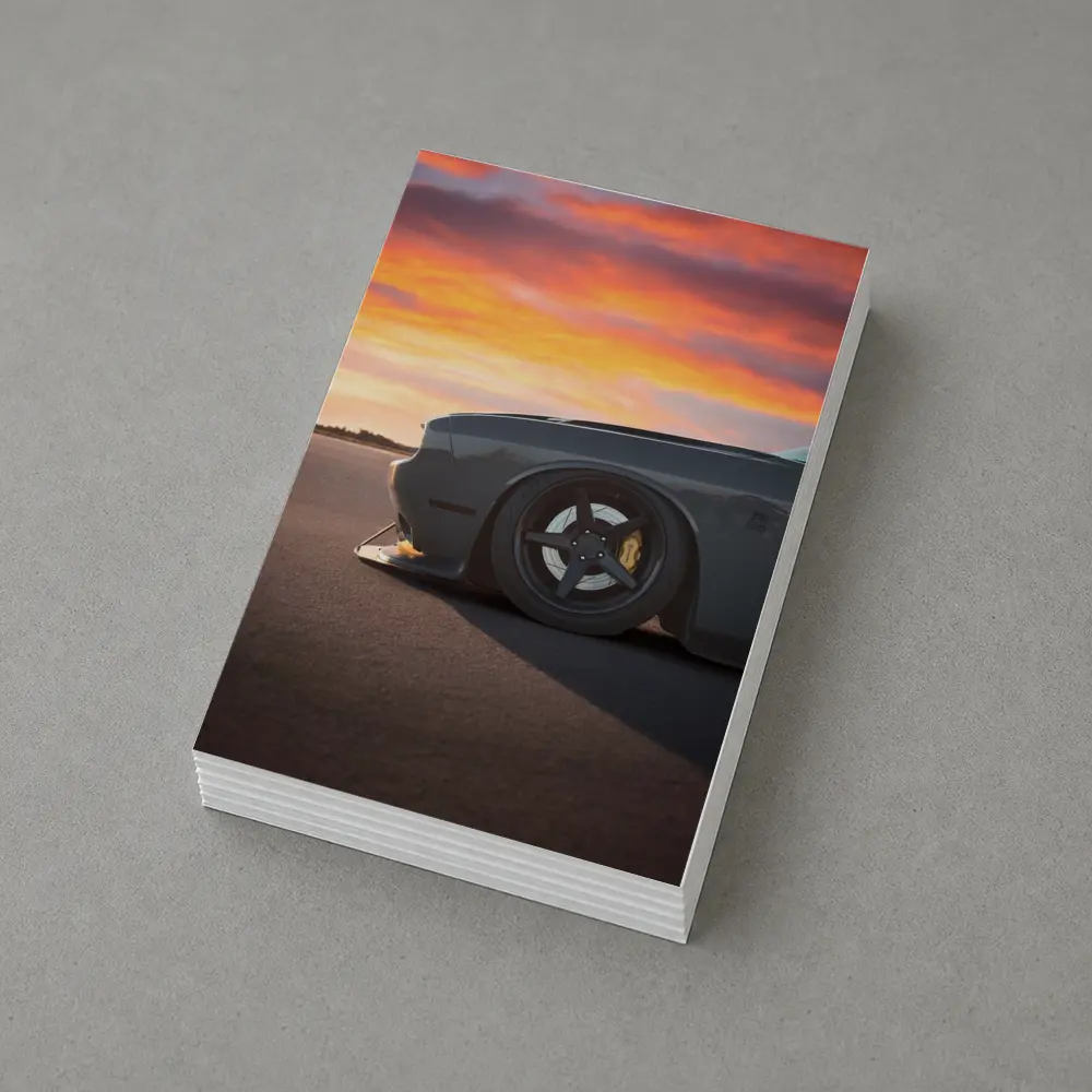 Dodge Challenger Slammed at Fiery Sunset – Postcards