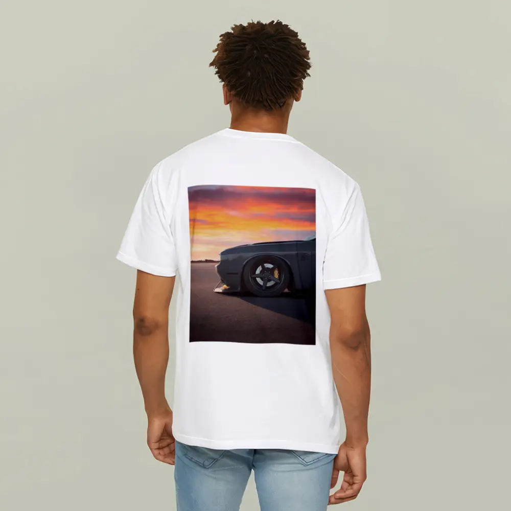 Dodge Challenger Slammed at Fiery Sunset – T-Shirts