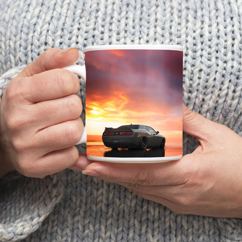 Dodge Challenger Hellcat Fiery Sunset Sky – Mugs