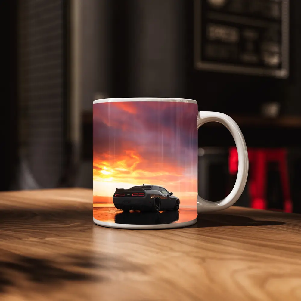Dodge Challenger Hellcat Fiery Sunset Sky – Mugs