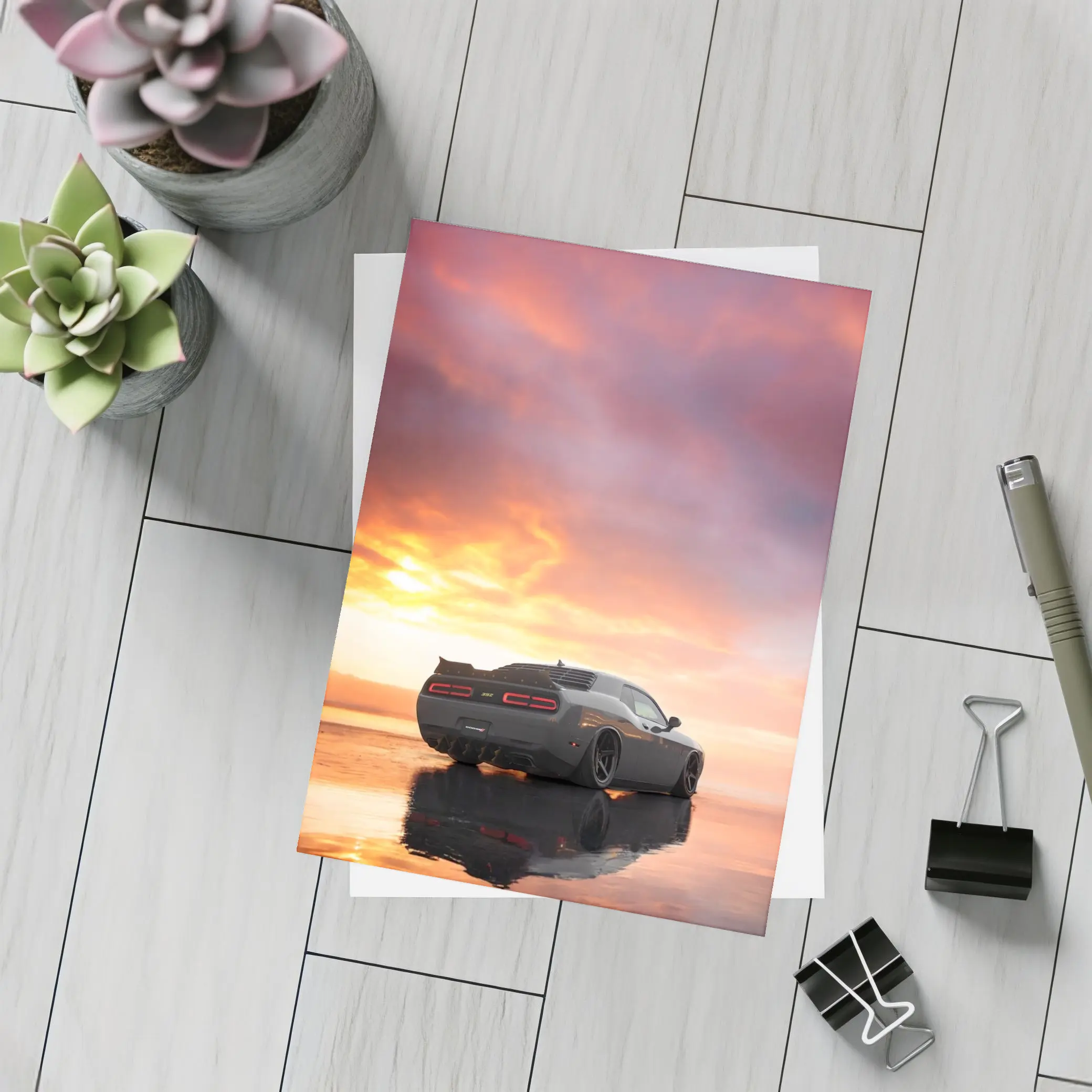 Dodge Challenger Hellcat Fiery Sunset Sky – Postcards
