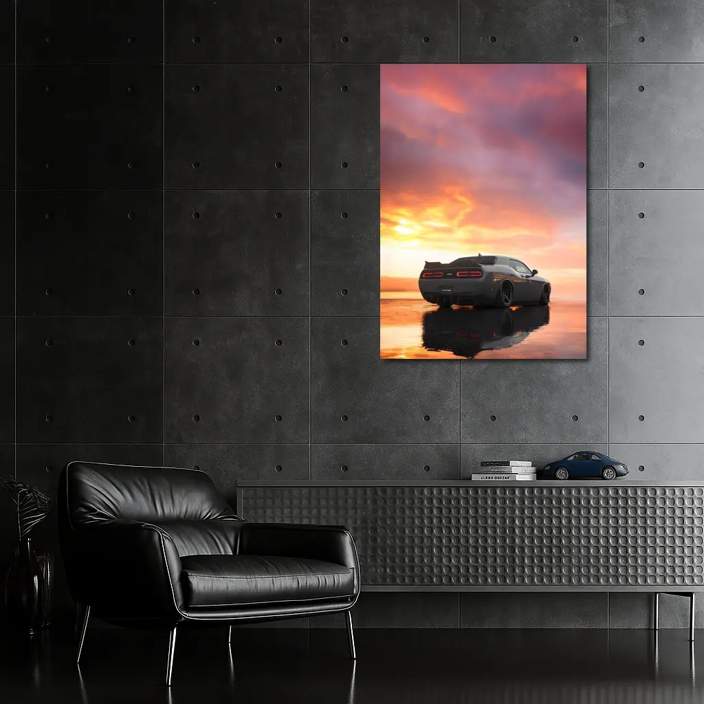 Dodge Challenger Hellcat Fiery Sunset Sky – Wall Art
