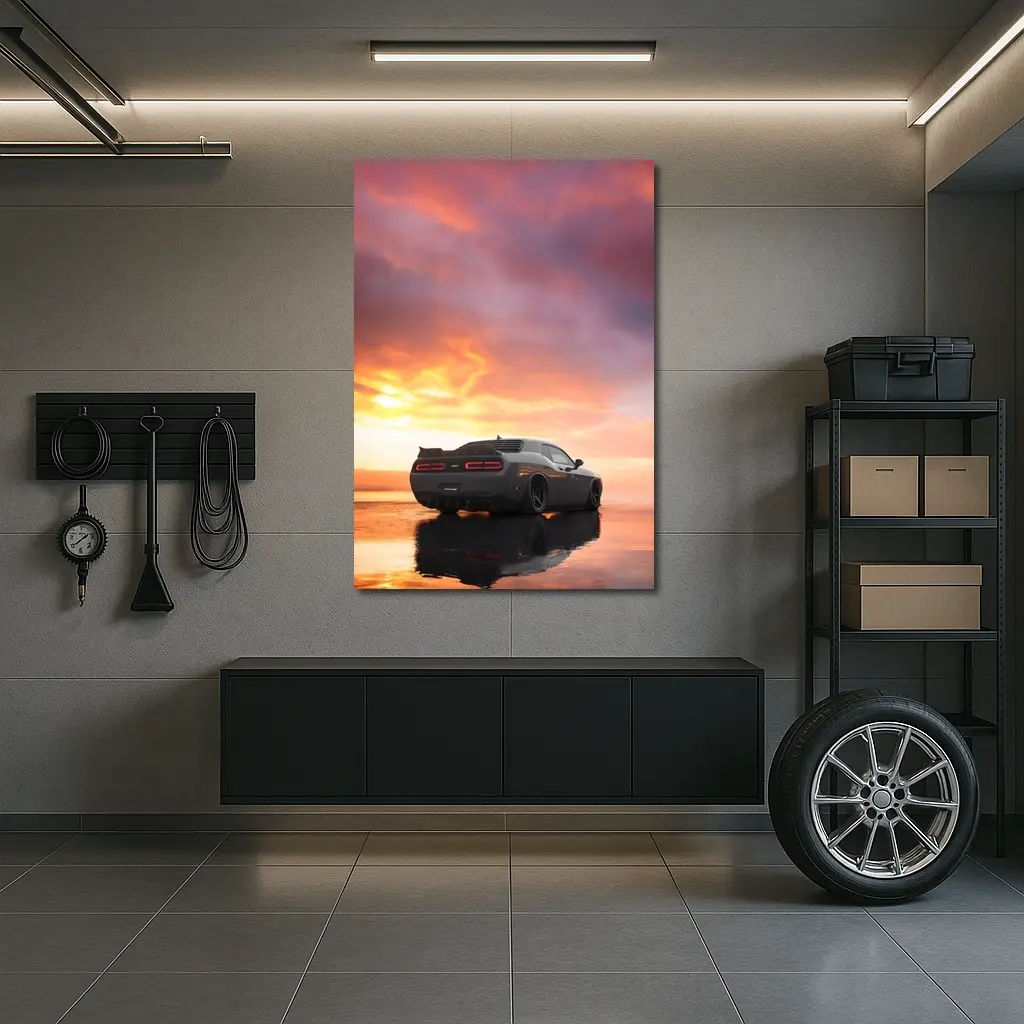 Dodge Challenger Hellcat Fiery Sunset Sky – Wall Art