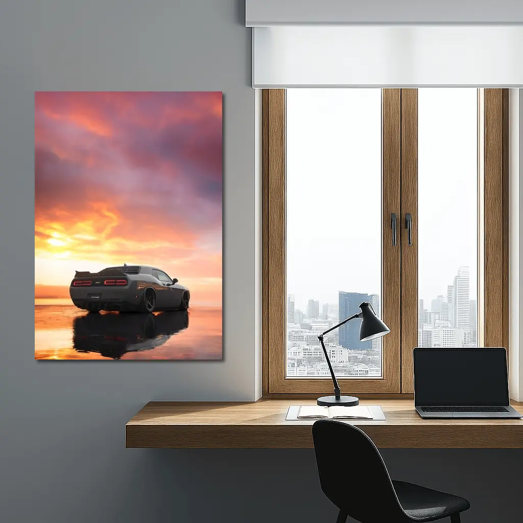 Dodge Challenger Hellcat Fiery Sunset Sky – Wall Art