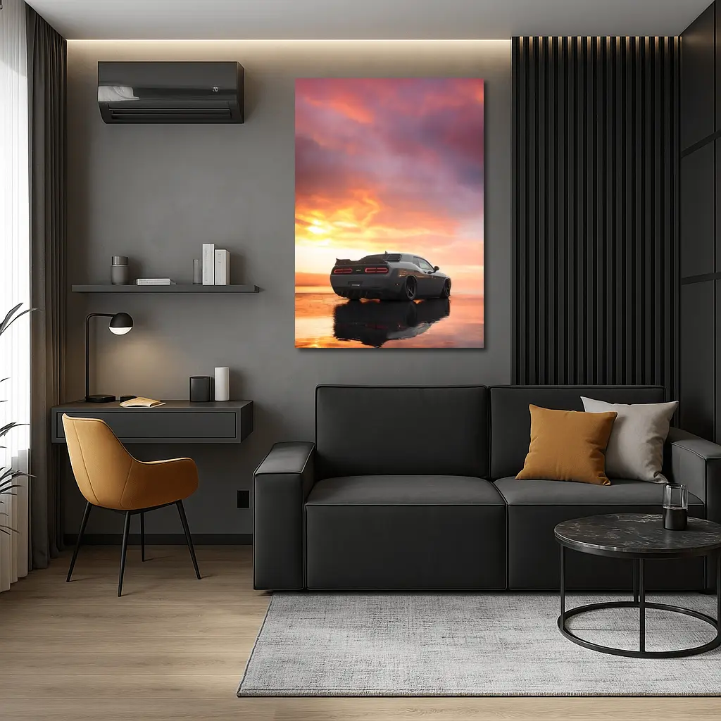 Dodge Challenger Hellcat Fiery Sunset Sky – Wall Art