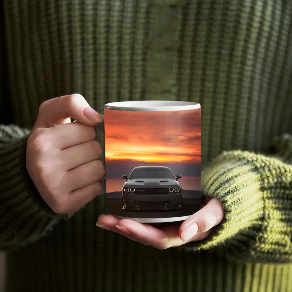 Dodge Challenger Hellcat Sunset Sky Background – Mugs