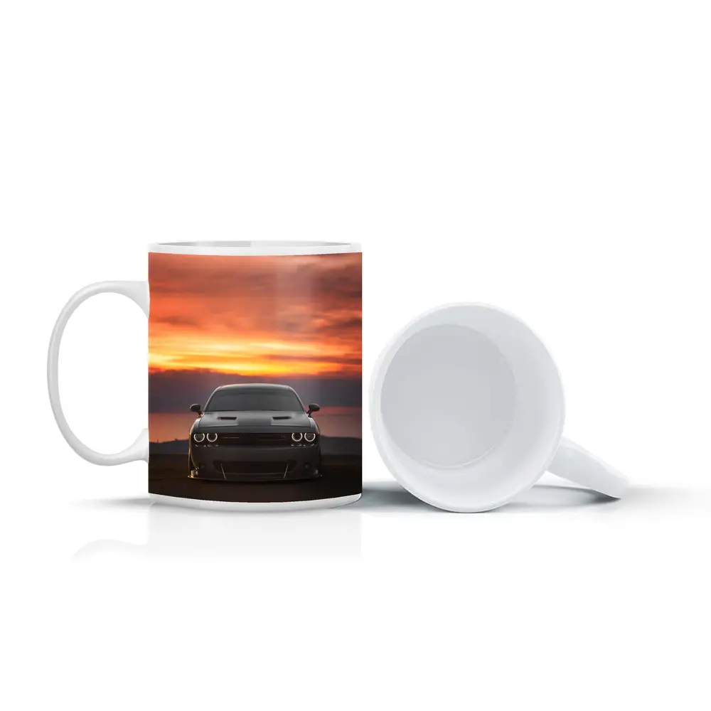 Dodge Challenger Hellcat Sunset Sky Background – Mugs