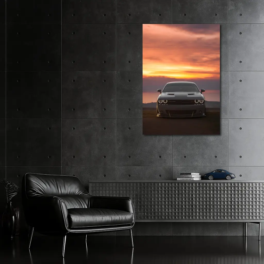 Dodge Challenger Hellcat Sunset Sky Background – Wall Art