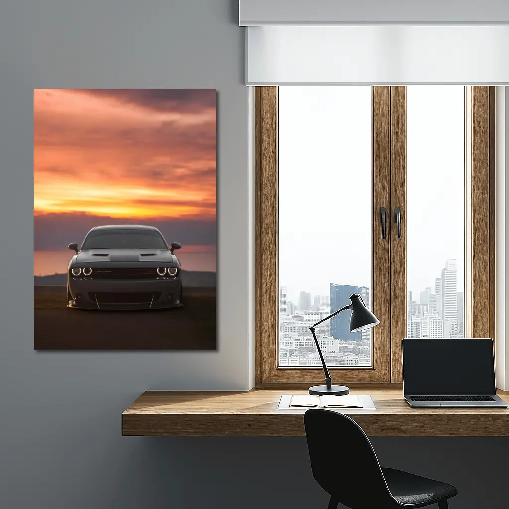 Dodge Challenger Hellcat Sunset Sky Background – Wall Art