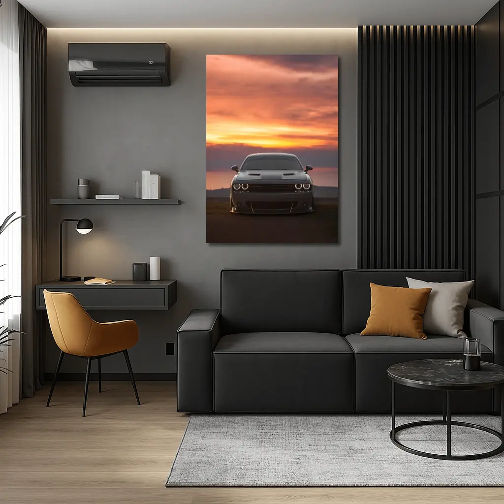 Dodge Challenger Hellcat Sunset Sky Background – Wall Art