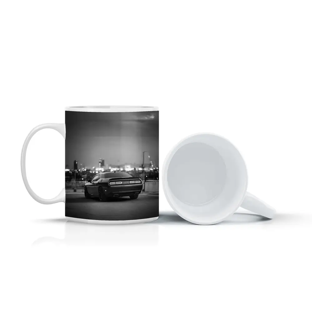 Dodge Challenger Black White City Night – Mugs