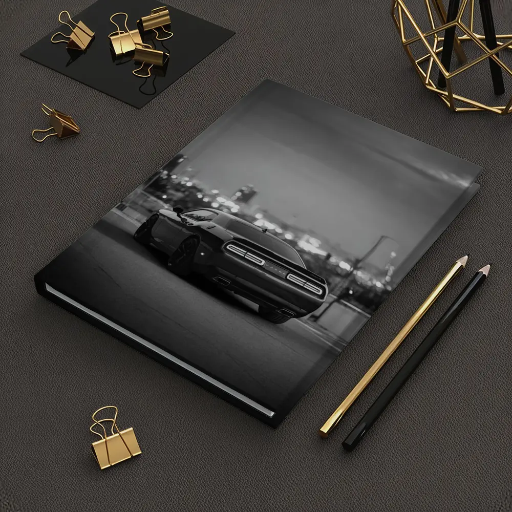 Dodge Challenger Black White City Night – Notebooks