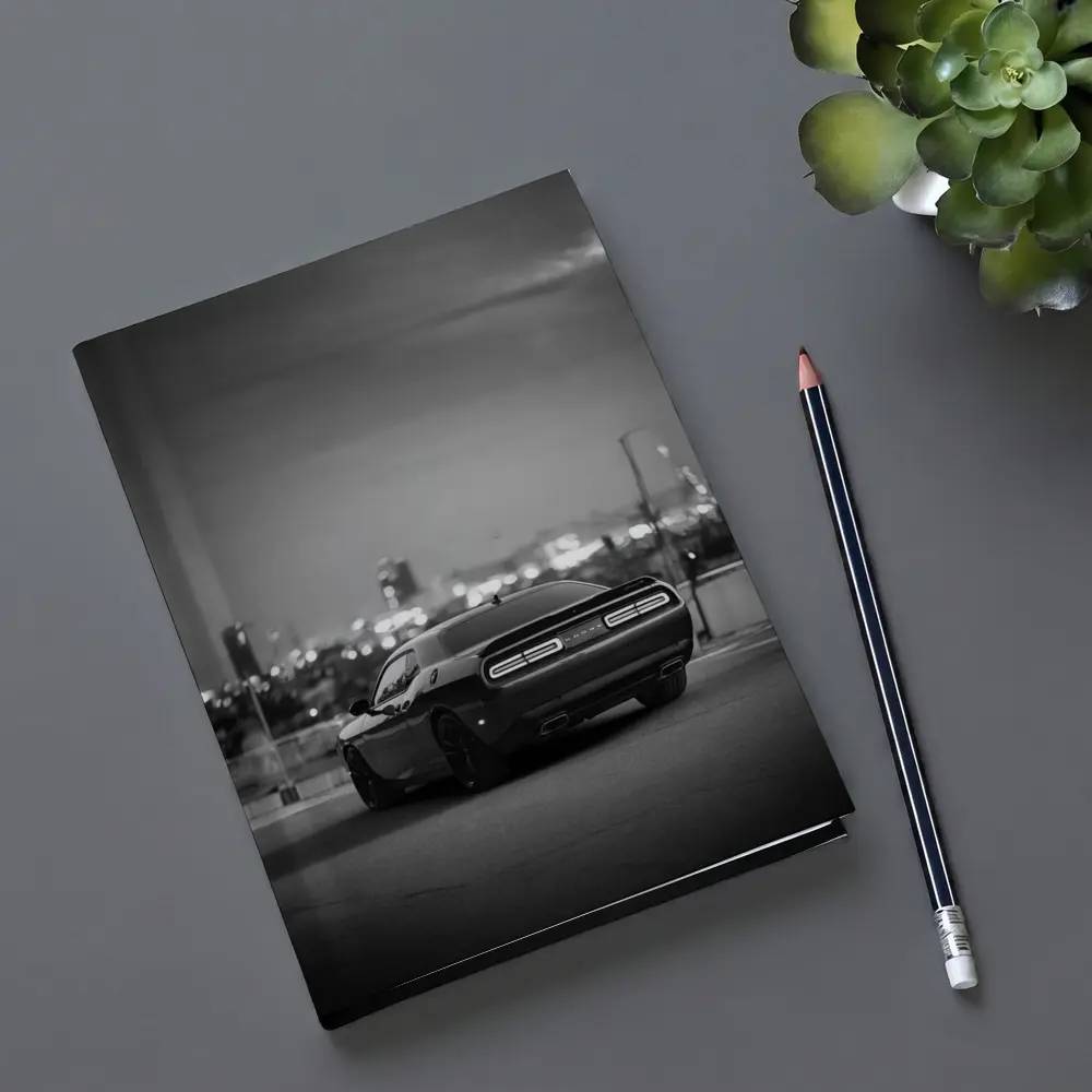 Dodge Challenger Black White City Night – Notebooks