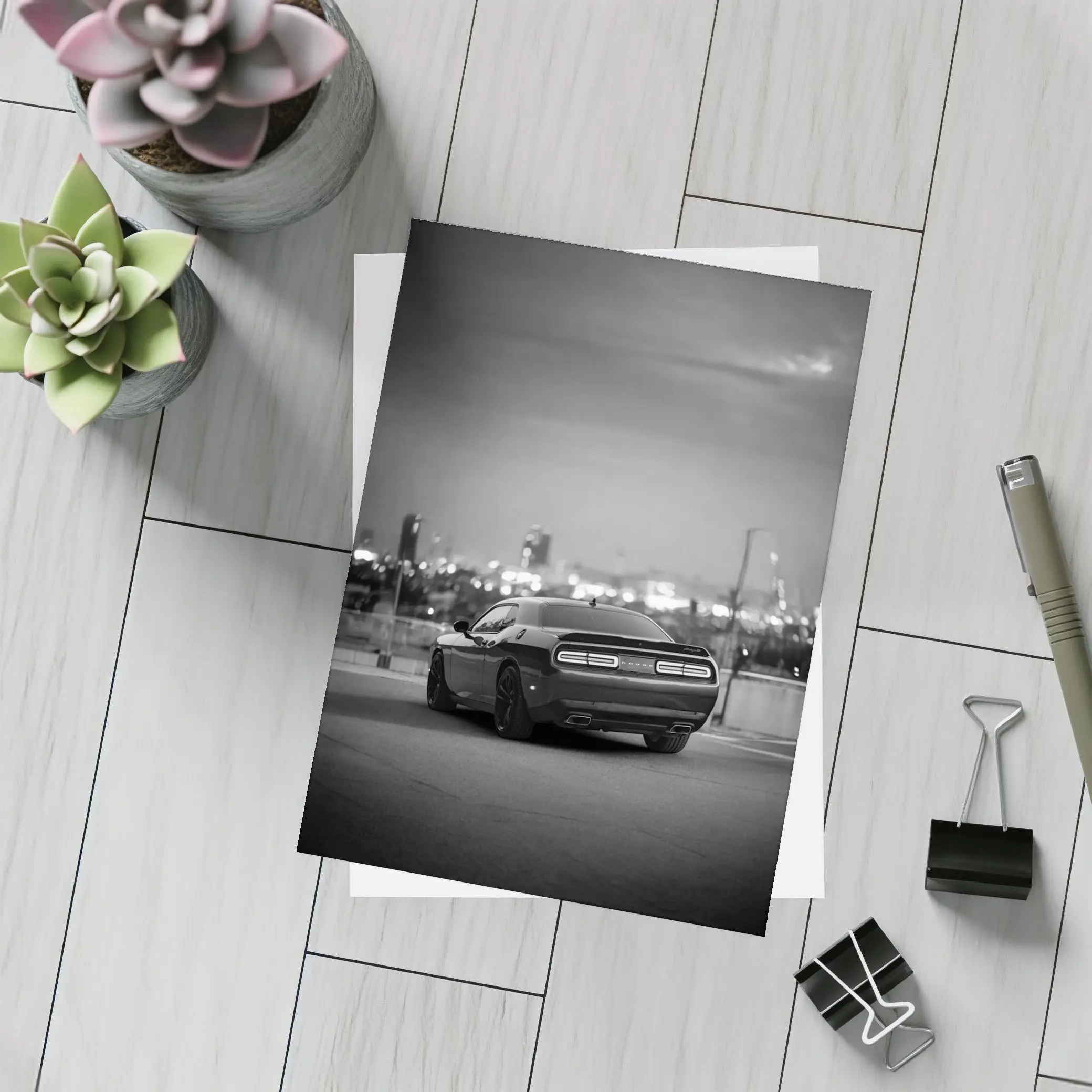 Dodge Challenger Black White City Night – Postcards