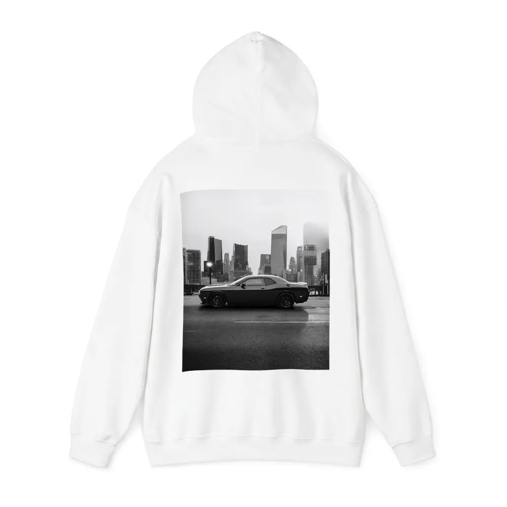 Dodge Challenger Black White City Skyline – Hoodies