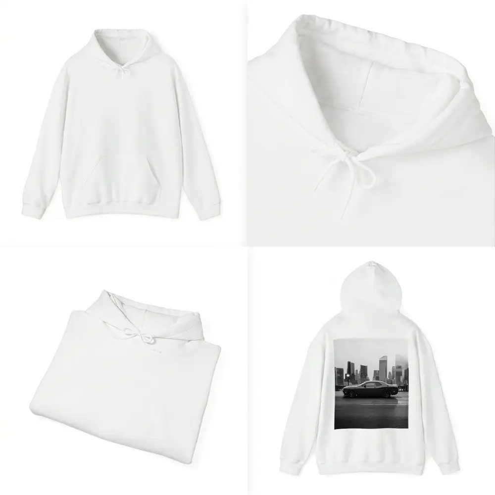 Dodge Challenger Black White City Skyline – Hoodies