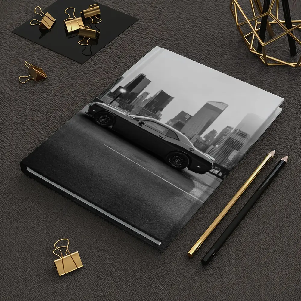 Dodge Challenger Black White City Skyline – Notebooks