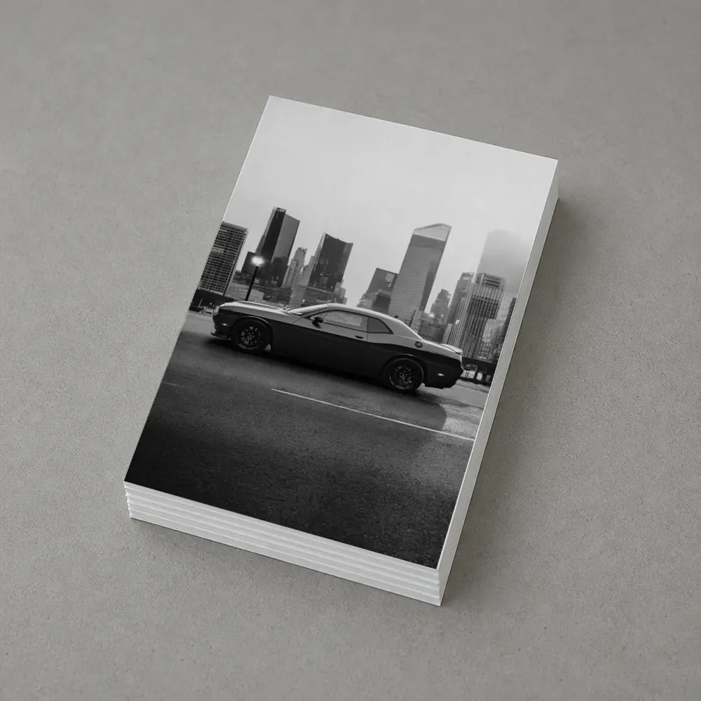Dodge Challenger Black White City Skyline – Postcards