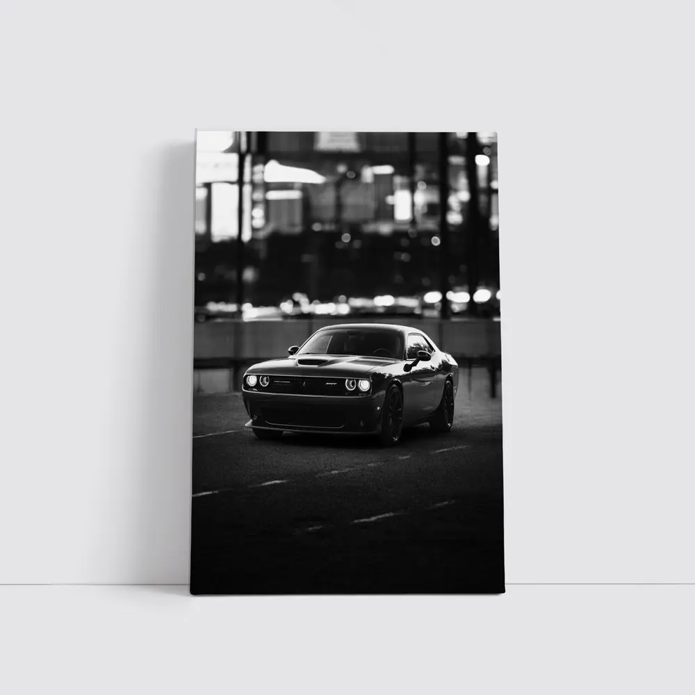 Dodge Challenger Black White City Night – Wall Art