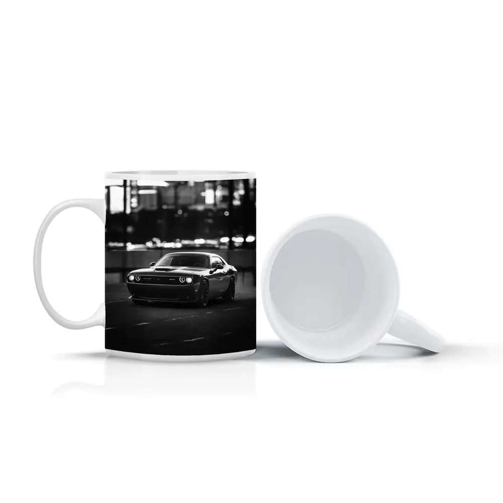 Dodge Challenger Black White City Night – Mugs