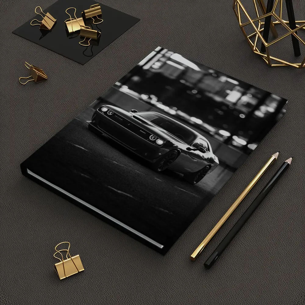 Dodge Challenger Black White City Night – Notebooks