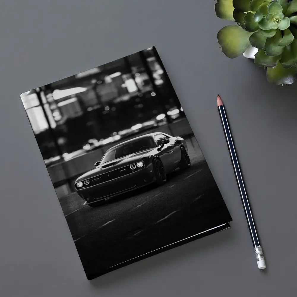 Dodge Challenger Black White City Night – Notebooks