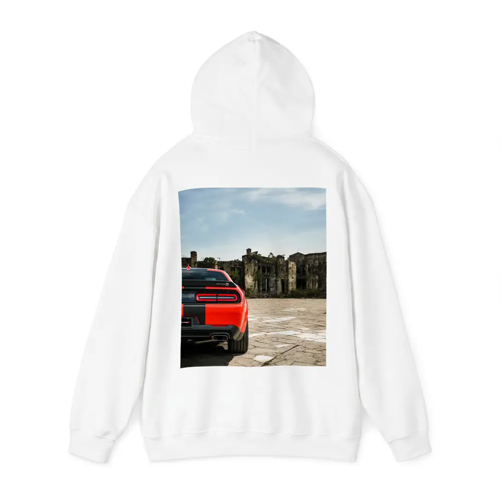 Dodge Challenger Red Rear Abandoned Building – Hoodies