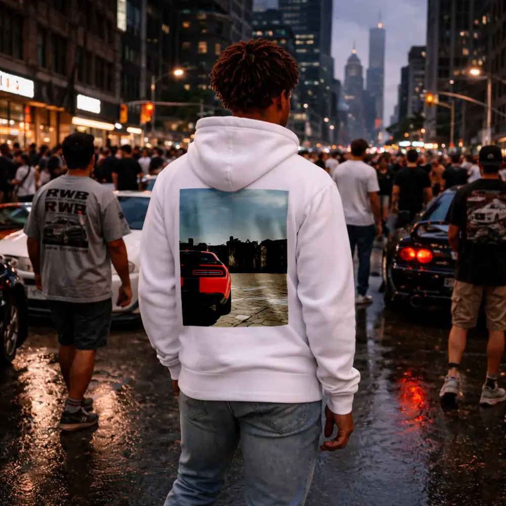 Dodge Challenger Red Rear Abandoned Building – Hoodies