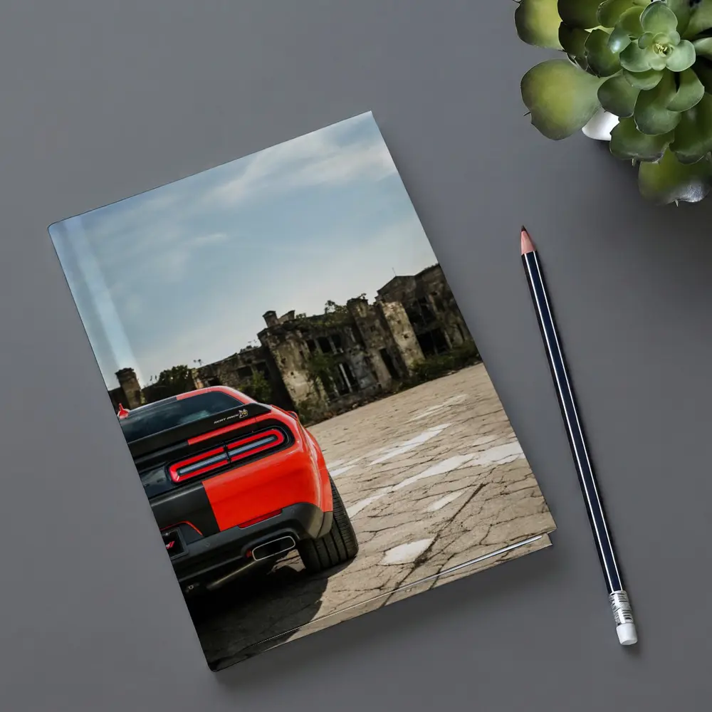 Dodge Challenger Red Rear Abandoned Building – Notebooks
