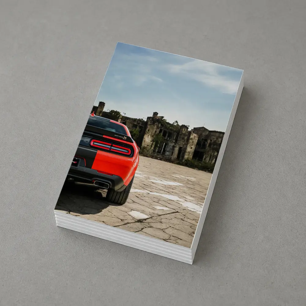 Dodge Challenger Red Rear Abandoned Building – Postcards
