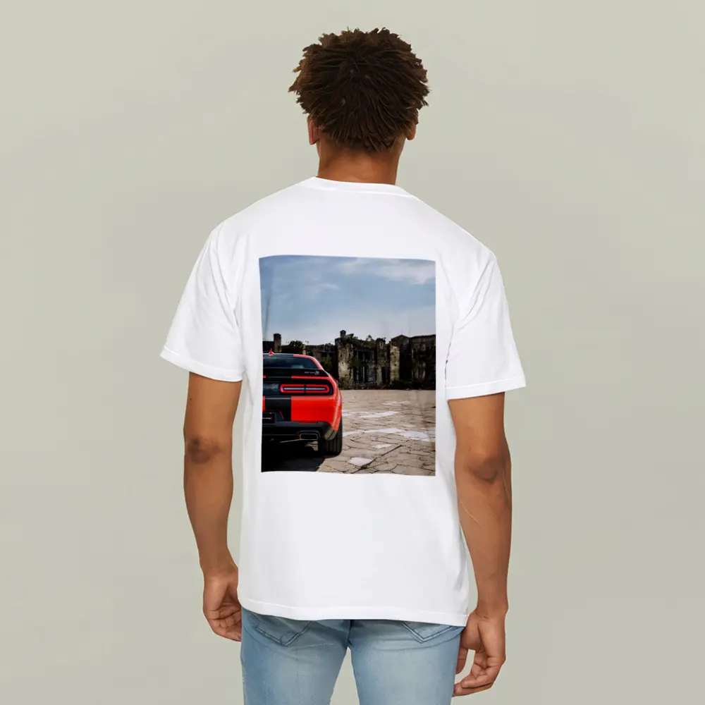 Dodge Challenger Red Rear Abandoned Building – T-Shirts
