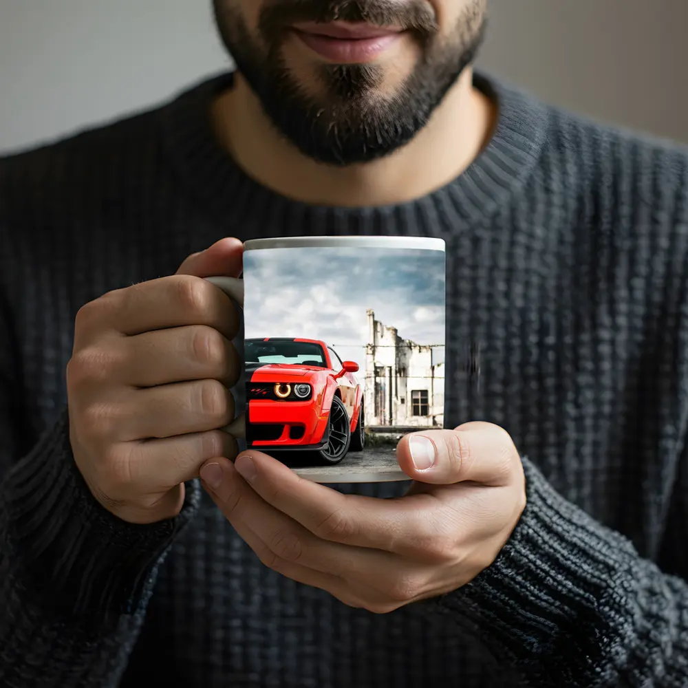Dodge Challenger Red Abandoned Urban Background – Mugs