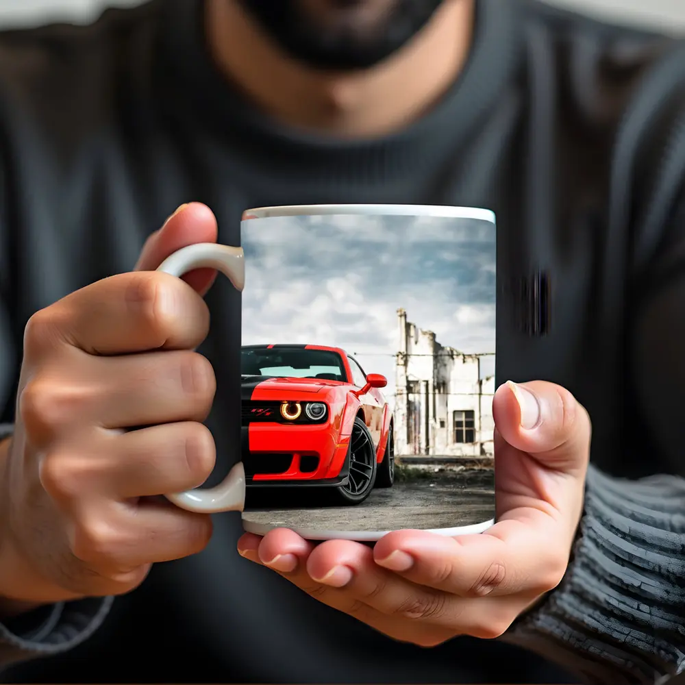 Dodge Challenger Red Abandoned Urban Background – Mugs
