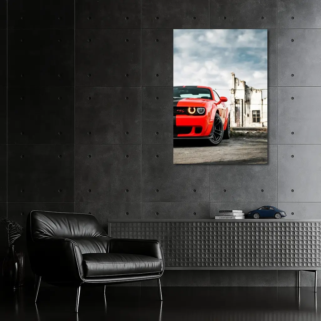 Dodge Challenger Red Abandoned Urban Background – Wall Art
