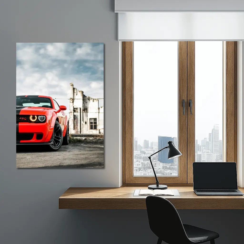Dodge Challenger Red Abandoned Urban Background – Wall Art