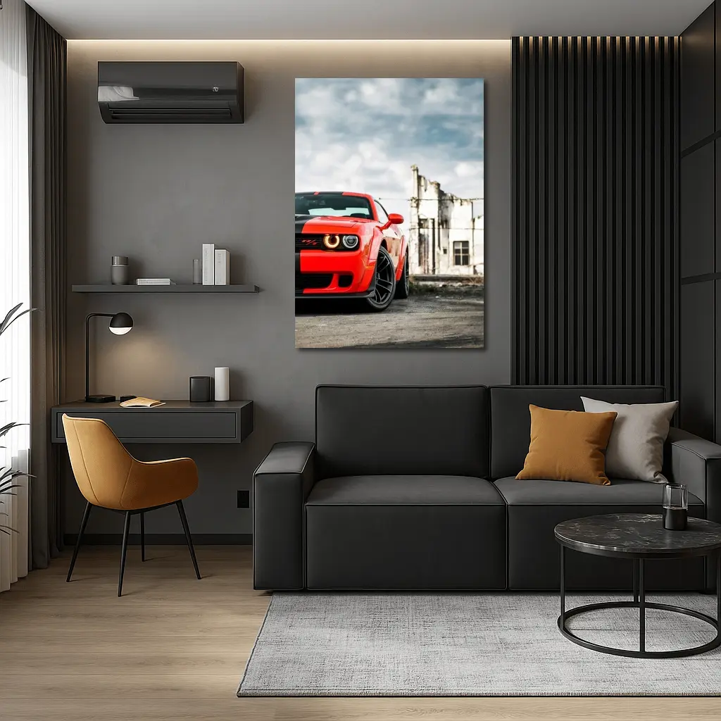 Dodge Challenger Red Abandoned Urban Background – Wall Art