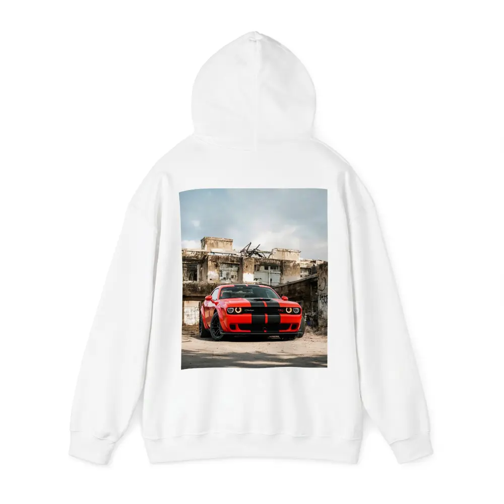 Dodge Challenger Red Muscle Car Abandoned Building – Hoodies