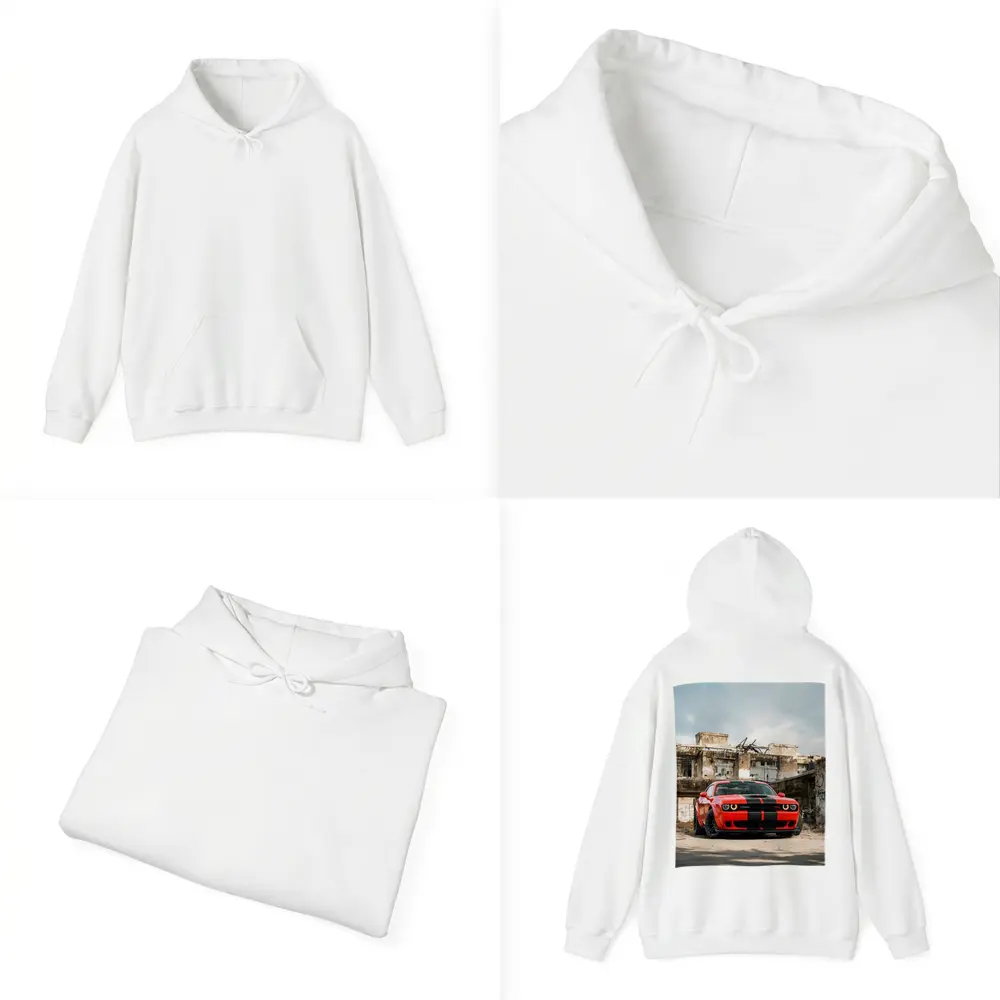 Dodge Challenger Red Muscle Car Abandoned Building – Hoodies