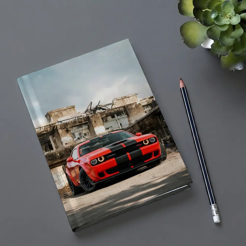 Dodge Challenger Red Muscle Car Abandoned Building – Notebooks